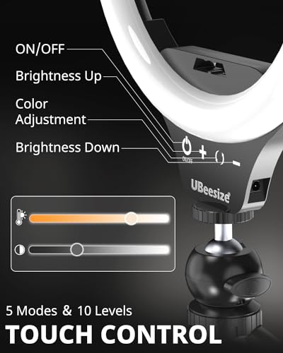 UBeesize 12" Desk Ring Light with Stand & Phone Holder - Adjustable Studio Light for Photography，Zoom Meetings, YouTube, TikTok, Live Streaming - style: Smart Touch Model