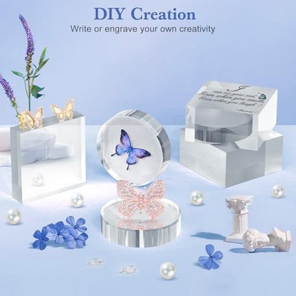 SAMYUCHO Acrylic Blocks 3 X 3 X 1 Inch 16 Pcs Acrylic Base Stand for Display Clear Block Square Riser Display Stands Pedestal Polished Cube for Jewelry trophy Props Collection Ring