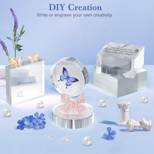 SAMYUCHO Acrylic Blocks 3 X 3 X 1 Inch 4 Pcs Acrylic Base Stand for Display Clear Block Square Riser Display Stands Pedestal Polished Cube for Jewelry trophy Props Collection Ring