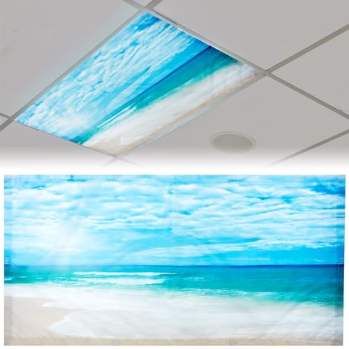 Patelai 4 x 2 Feet Fabric Fluorescent Light Cover for Ceiling Classroom Magnetic Cubicle Shade with 10 Magnets Fluorescent Light Filters for School Home Office Drop Lamp Decor(Sea Wave) - style: Sea Wave