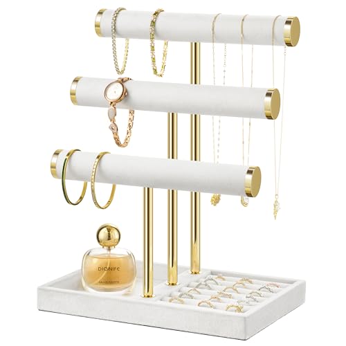 3 Tier Bracelet Holder Display - Detachable T Bar White Velvet Bracelet Holder, Jewelry Holder Organizer for Bracelet, Necklace, Watches, Rings - color: White, size: Large