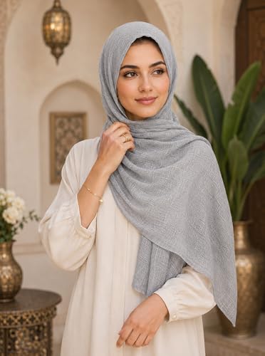 Lightweight Cotton Linen Feel Scarf Shawl Wrap Hijab for Women, Travel Fall Winter Gift - color: Mcspz2530-1#grey