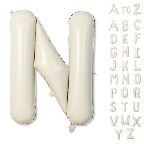N Letter Balloons Cream, 40 Inch Alphabet Foil Word Balloon, Large Mylar Inflatable Beige Name Letters, Big Helium Custom White for Women Birthday Party Decoration Supplies - color: Cream, size: Letter N