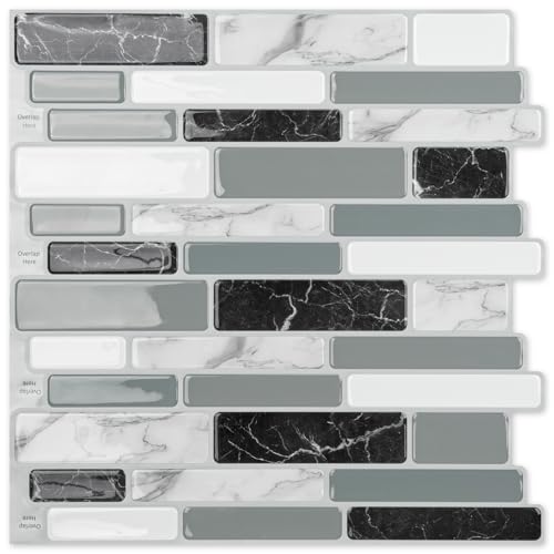 Art3d 10-Sheet Peel and Stick Kitchen Backsplash Tiles, 12"x12" Self-Adhesive Marble Grey Wall Tiles for Kitchen and Bathroom - color: Gray Marble, size: 12" x 12" (10 Sheets)