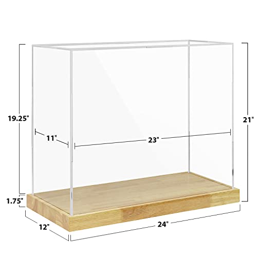 Clear Acrylic Display Case with Solid Wood Base for Trophy, Collectibles, Assemble Cube Display Box Stand Dust Proof Protection Showcase for Action Figures Toys - by BenchPro - size: 21" H x 24" L x 12" D, style: 1.75" Thick Wood
