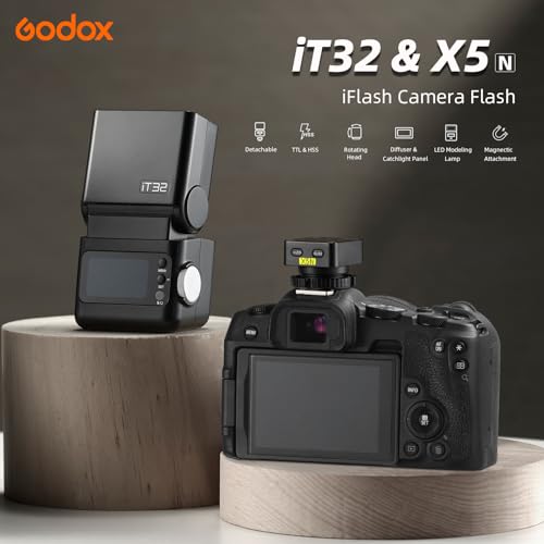 Godox IT32 TTL Camera Flash with X5N Wireless Flash Trigger/Magnetic Hotshoe for Nikon, Touchscreen 2.4G Wireless TTL&HSS, LED Modeling Light, with Reflector and Diffuser