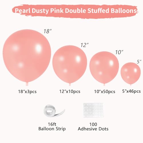 Double Stuffed Pearl Dusty Pink balloons Different Size 115Pcs 5/10/12/18 Inch Pearl Rose Blush Pink Balloon Garland Arch kit for Boho Birthday Wedding Engagement Bridal Baby Shower Party - color: Pearl Dusty Pink