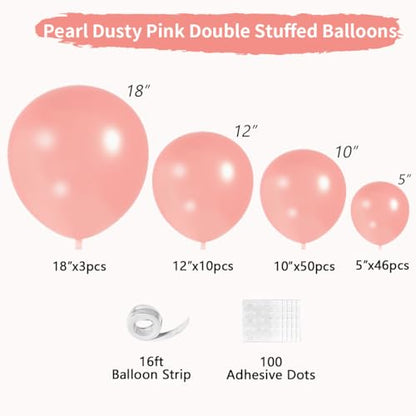 Double Stuffed Pearl Dusty Pink balloons Different Size 115Pcs 5/10/12/18 Inch Pearl Rose Blush Pink Balloon Garland Arch kit for Boho Birthday Wedding Engagement Bridal Baby Shower Party - color: Pearl Dusty Pink