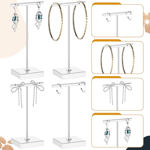 Kigeli 6 Pack Metal T Bar Earring Display Stand Retail Earring Display Holder Detachable Metal Earring Display Storage Rack Jewelry Photography Prop, Square Base, Height 4.3" and 5.1" (Silver) - color: Silver