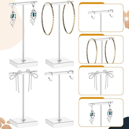 Kigeli 6 Pack Metal T Bar Earring Display Stand Retail Earring Display Holder Detachable Metal Earring Display Storage Rack Jewelry Photography Prop, Square Base, Height 4.3" and 5.1" (Silver) - color: Silver