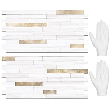 STICKGOO 20 Sheets Peel and Stick Backsplash Tile, Stick on Backsplash for Kitchen and Bathroom, Dolomite White Marble Look PVC Mixed Metal Gold Self Adhesive Wall Tiles - color: Dolomite White + Metal Gold