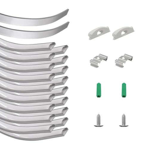 20-Pack Bendable LED Channel, 3.3ft/1M Flexible Aluminum LED Strip Channel with Milky White Diffuser Cover, LED Light Track for 12.5mm Wide Strips, Recessed or Surface Mount for Curved Walls Drywall - color: Silver Aluminum + White Cover, size: 3.3FT/20P/