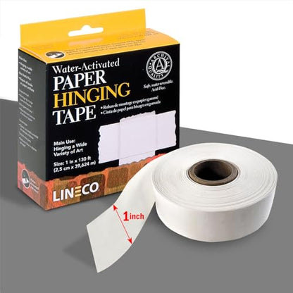 Lineco Archival Water Activated Paper Hinging Tape, Acid-Free with Neutral pH, Hinge Art Photography Matboards, 1''x130 Feet. Pack of 2 - size: Pack of 2