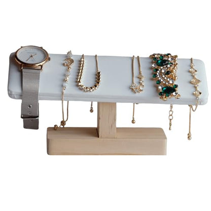 Wooden Watches Display tower Base Watch Necklace Bracelet Organizer Rack Bangle Scrunchie Headband Showcase tower (White PU, Flat single-layer) - color: Flat PU White