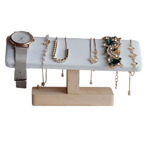 Wooden Watches Display tower Base Watch Necklace Bracelet Organizer Rack Bangle Scrunchie Headband Showcase tower (White PU, Flat single-layer) - color: Flat PU White
