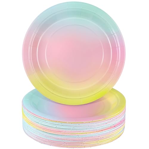 Breroa 72 Pieces Rainbow Paper Plates 7 Inch Bulk Paper Plates Disposable Round Dessert Plate Heavy Duty Solid Color Papers Plate Table Decors Party Supply for Birthday Party, Dinner Table, Wedding - color: Colored