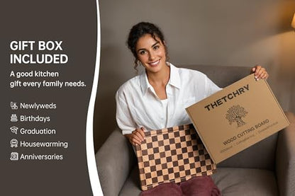 THETCHRY Cutting Boards for Kitchen, Extra Large Chopping Board for Stovetop, Checkered Acacia Wood Cutting Board with Juice Grooves, Butcher Block with Gift Box, 20" x 15" x 1" - size: 20"×15"×1"