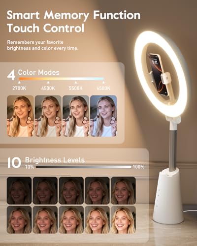Ring Light for Makeup and Video Recording, 11" Desk Ring Light with 13.5" Stand & Phone Holders, Touch Control, Dimmable LED Selfie Light for Makeup, Video, Zoom Calls, Live Stream, YouTube&TikTok