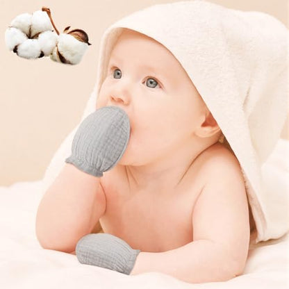 Newborn Baby Muslin Mittens 0-6 Months No Scratch Elastic Wrist Soft Breathable Gloves Bulk Cotton for Infant - color: Lively Style