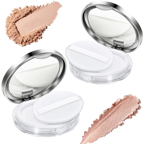 2-Pack Refillable Loose Powder Container with Puff & Mirror - 0.17 oz Travel Portable Empty Makeup Compact with Mesh for Women Girls, Silver - color: Silver