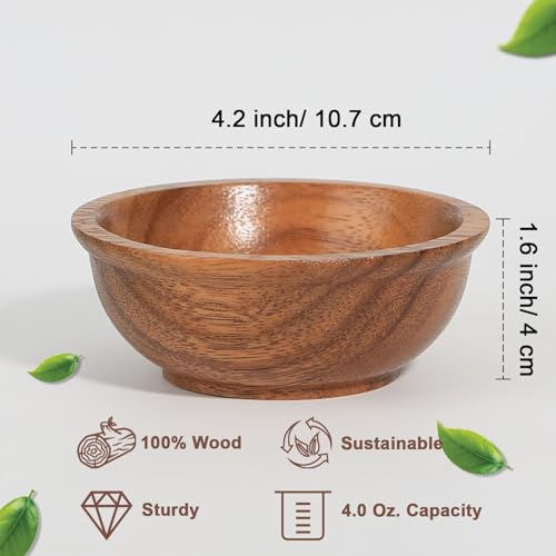 Acacia Wooden Bowls, 4 Inch Handcrafted Wood Serving Bowls Set of 2 for Sauce/Dips/Condiments, Mini Farmhouse Side Dishes with Natural Textured for Charcuterie Board/Appetizers - size: D 4.2'' x H 1.6''