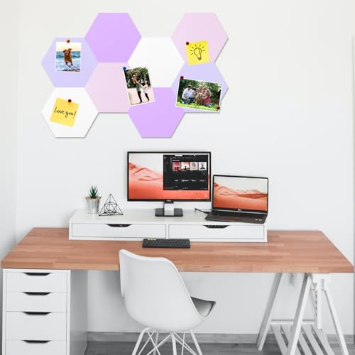 8 Pcs Hexagon Felt Cork Bulletin Board Tiles, Self Adhesive DIY Bulletin Board Pin Board for Office School Home Wall Decor Memos Photos Display(Purple & Pink) - color: C- Purple & Pink, size: Hexagon