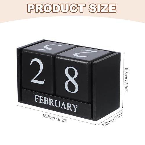 uxcell Wooden Desk Calendar, Wood Block Perpetual Calendar Vintage with 5 Blocks Reusable Month Date Display for Desk Office Home Desktop Decoration, Black - color: Black
