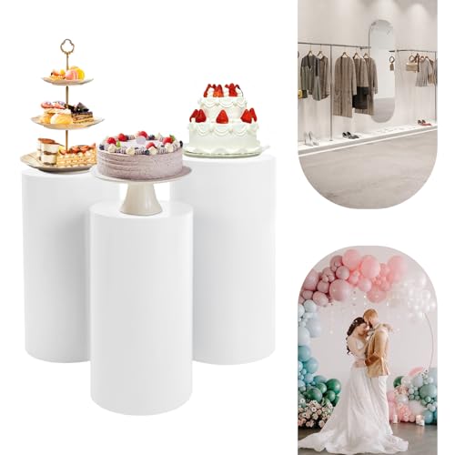 3 Pcs Cylinder Stands, Large White Cake Pedestal Tables(50cm, 55cm, 60cm), Round Reusable Dessert Display Plinth Pillars for Party Weddings or Banquets - size: 23.6''(l),21.6''(m),19.7''(s)