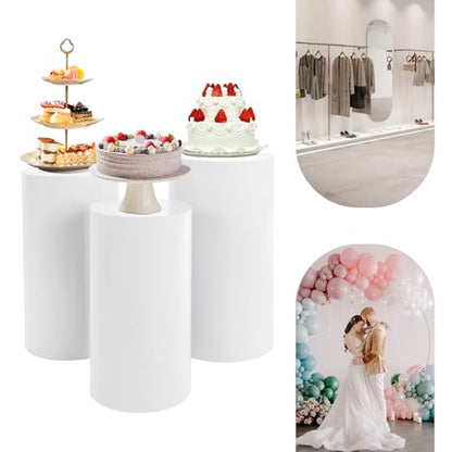 3 Pcs Cylinder Stands, Large White Cake Pedestal Tables(50cm, 55cm, 60cm), Round Reusable Dessert Display Plinth Pillars for Party Weddings or Banquets - size: 23.6''(l),21.6''(m),19.7''(s)