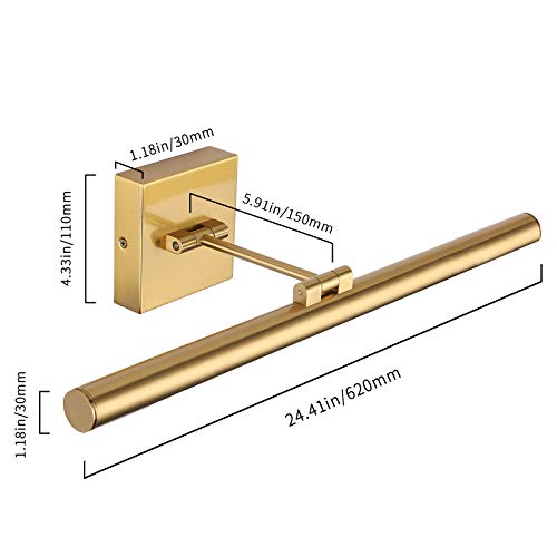 LED Picture Light Fixtures 24.4 Inches, Full Metal Artwork Wall Lamp with Single Swing Arm, 14W (70W Eqv.), Hardwired Connection, Non-Dimmable, 3000K Warm White, CRI80+, Golden-Like Brass Finish - color: Brass, size: Non-Dimmable 24.4" Long