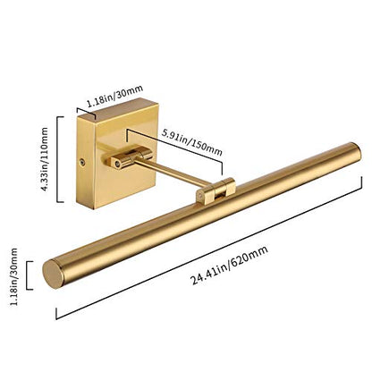 LED Picture Light Fixtures 24.4 Inches, Full Metal Artwork Wall Lamp with Single Swing Arm, 14W (70W Eqv.), Hardwired Connection, Non-Dimmable, 3000K Warm White, CRI80+, Golden-Like Brass Finish - color: Brass, size: Non-Dimmable 24.4" Long