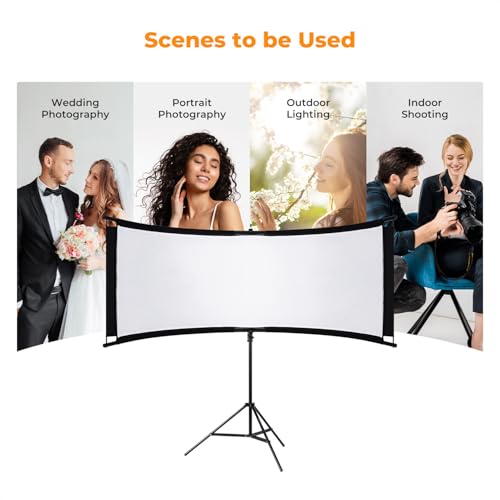 K&F CONCEPT U-Shape Reflector Curved Reflector 180x60cm with 4-in-1 Reflective Fabric, Black/Gold/White/Silver, with 1.9m Stand, with Storage Bag, for Photography Studios - size: 70.8*23.6inch