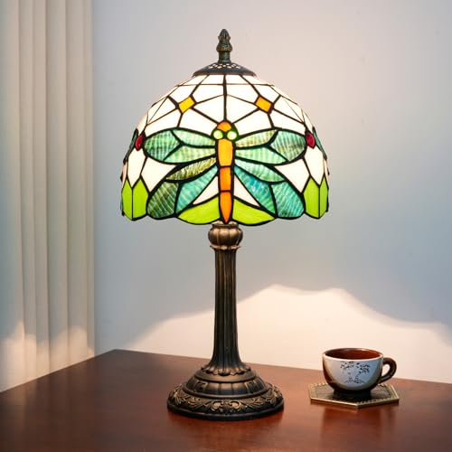 8 Inch Vintage Green Dragonfly Pattern Small Tiffany Lamp Stained Glass Table Lamp Cute Unique Bedside Nightstand Light Living Room Dining Room Decorative Desk Lamp Atmosphere Lamp Creative Gift - color: stained glass Lamp N