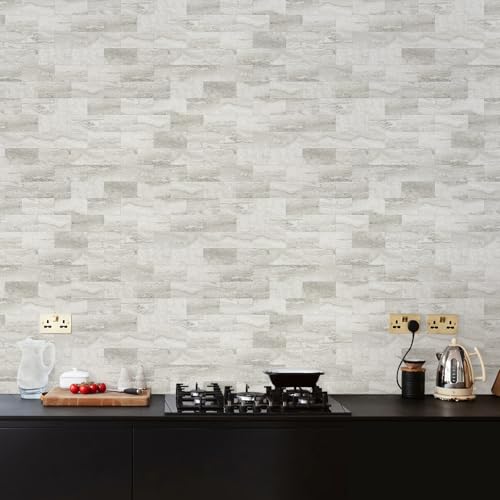 Vamos Tile 100-Piece Matt Beige Mixed Grey Slate Peel and Stick Backsplash Seamless Tile,3''x6'' PVC Subway Tile,Stick on Backsplash for Kitchen/Bathroom/Laundry Room - color: Beige & Grey Slate