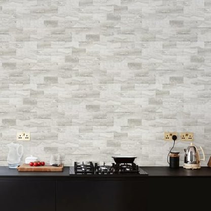 Vamos Tile 100-Piece Matt Beige Mixed Grey Slate Peel and Stick Backsplash Seamless Tile,3''x6'' PVC Subway Tile,Stick on Backsplash for Kitchen/Bathroom/Laundry Room - color: Beige & Grey Slate