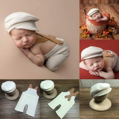 Newborn Baby Boy Suspender Pants Photo Outfits Gentleman Photography Outfit Girl - color: Off-white