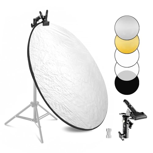 Selens Portable 43inch/110cm Light Reflector with Clamp,5 in 1 Collapsible Multi Disc Photography Reflector Translucent,Silver,Gold,White,Black for Studio Photography Lighting and Outdoor Lighting - size: 5 in 1 43inch with clamp