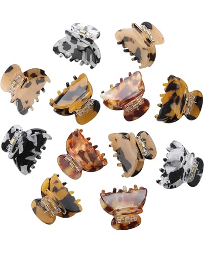 Claw Hair Clips Jaw Clamps - 12PCS Small Hair Claw Jaw Clamp for Thin Hair Styling Accessories Classic Hair Clamp for Women Girls(Amber) - color: Amber