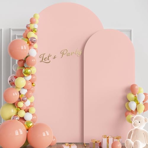 Wokceer Wedding Arch Cover 7.2FT, 6FT Spandex Fitted Wedding Arch Backdrop Covers 2 Set Round Top Chiara Arches Backdrop Cover for Birthday Party Ceremony Banquet Decoration Pale Pink - color: Pale Pink, size: 7.2FT,6FT