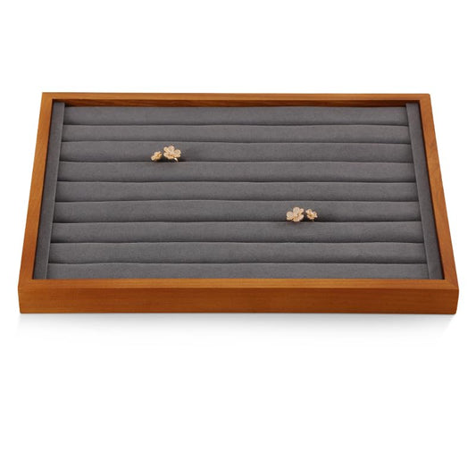 Solid Wood Ring Tray Display Stand Jewelry Drawer Organizer Showcase Ring Display Holder For Home Desk or Shop Store Selling Show (13.78" L x 9.45" W x 1.18" H) Grey - color: Gray, size: Ring Tray-W 9.45" x H 1.18"x L 13.78"