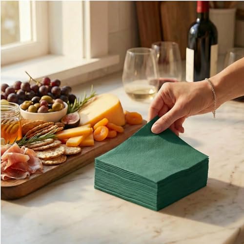 AH AMERICAN HOMESTEAD Paper Cocktail Napkins - Linen-Like Disposable Beverage Bar Napkins 4.75" x 4.75" - Bulk Square Napkins - Ideal for Party or Wedding (Green -100 Count) - color: Green, size: 4.75 x 4.75