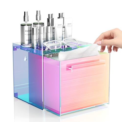 Rainbow Disposable Facial Towels Storage Box Acrylic Container Compatible with Clean Skin Club Clean Towel XL Wall-Mounted Face Towel Organizer with Drawer(Excluding Facial Towels) - color: Rainbow