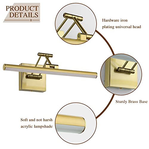 Joossnwell LED Picture Lights for Paintings Dimmable 15.5 Inch Long Hard-Wired Picture Frame Lights Brass Gallery Wall Light with Adjustable Swing Arm Art Display Lamps 7W 3000K Warm White - color: Hard-Wired Brass, size: Dimmable 15.51inch