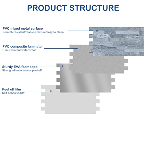 Midcard 20 Sheets Peel and Stick Backsplash PVC Wall Tile,for Kitchen Backsplash - color: Dark Blue With Metallic Silver, size: 20