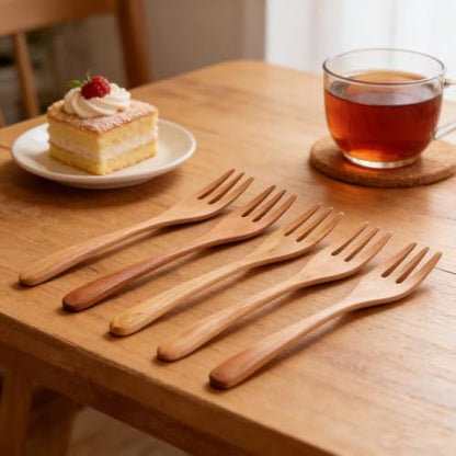 Haofy 5PCS Wooden Forks, 7.5 Inch Reusable Japanese Salad Dinner Forks with 3 Prong Design, for Eating Stirring Fruits and Salads