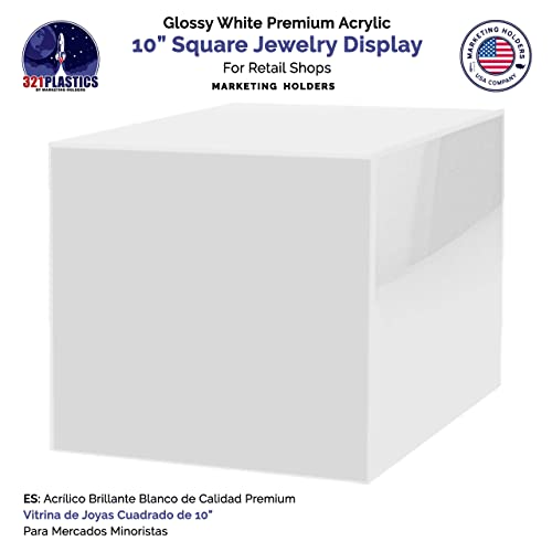 2 Pack 10 Inch White Acrylic Display Box with One Open Side No Lid Versatile Square Merchandise Storage Bin or Retail Product Riser by Marketing Holders - size: 10"w x 10"h