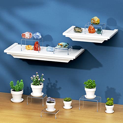 NIUBEE Acrylic Display Risers Stand 2 Sets,3 Steps Clear Riser Shelf Showcase for Amiibo Funko POP Figures -3"x3"x4" - size: (3,3,4)" x2Set