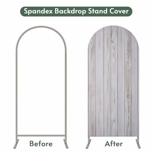 Wood Grain Arch Backdrop Cover 4 FT White Wood Texture Simple Style Country Stretchy Elastic Arch Stand Covers Spandex Arched Background Birthday Wedding Party Decoration (No Stand) - size: 4x1.65ft