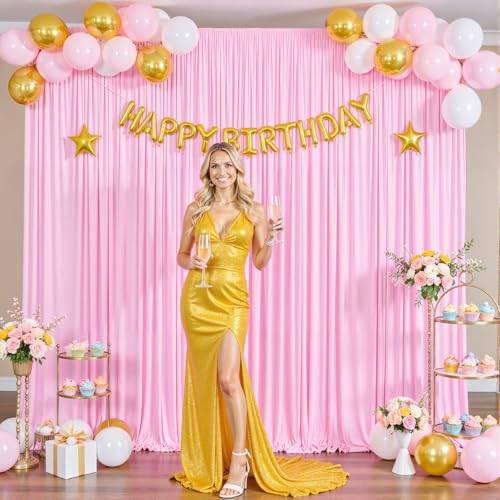 Pink Backdrop Curtain for Parties Baby Shower Wrinkle Free Pink Photo Curtains Backdrop Drapes Fabric Decoration for Weddings Birthday Party 5ft x 7ft,2 Panels - color: Pink, size: 10FTx7FT (W5'xH7', 2 Panels)