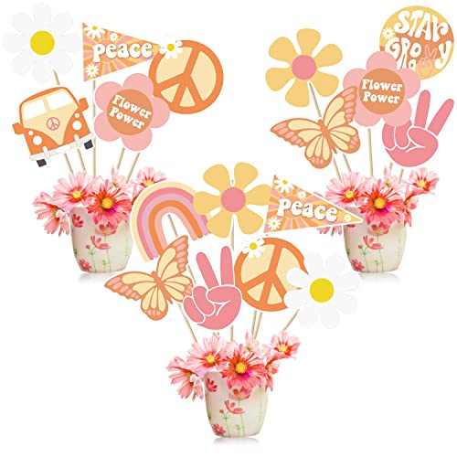 30Pcs Groovy Retro Hippie Boho Party Centerpieces for Tables Toppers Rainbow Butterfly Daisy Flower Birthday Decoration Star Groovy 60's Party Supplies Favors for Girls Baby Shower Photo Props